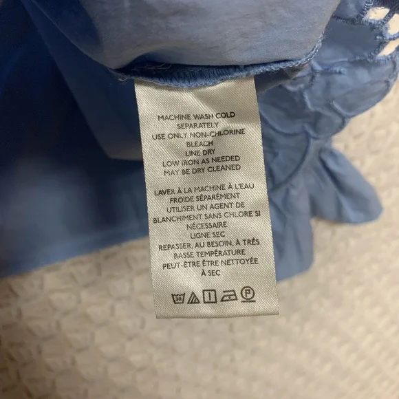 Free People Maisie Eyelet Blouson Top Women Sz M Blue Sleeve 100%Cotton - Picture 10 of 14